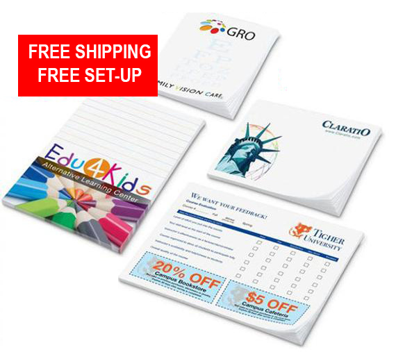 500 USA Made Printed 4" x 3" Adhesive Notepad Printed W/ Your Logo Message